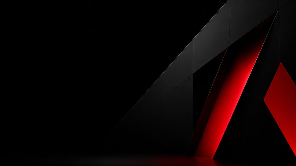 Angular black architectural surface lit with a red edge, in the Welora AI brand style